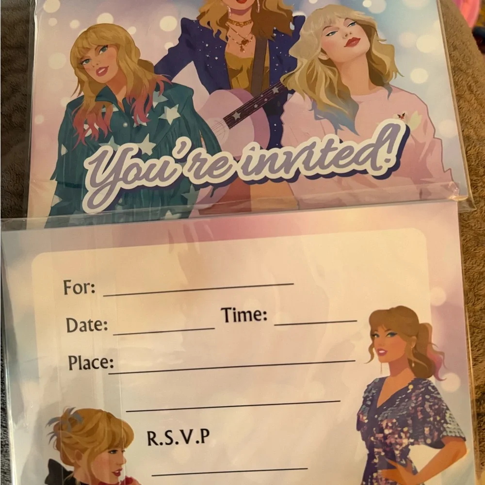 Taylor Swift Party Supplies with Pink and Blue Accents